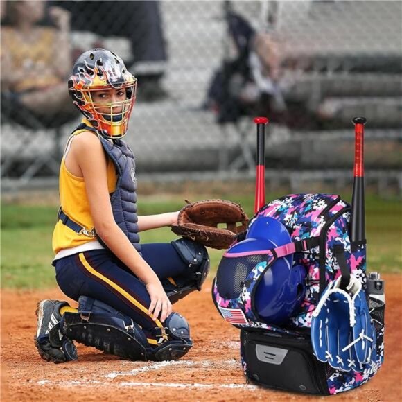 Softball Bag,Softball Bat Bag For Youth Adults,Baseball Bag with Fence Hook - Picture 6 of 7